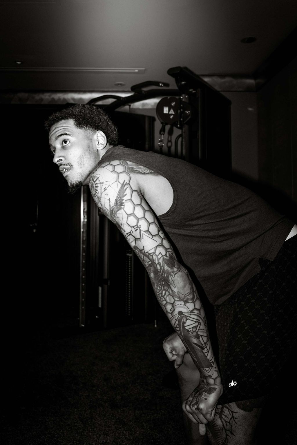 Jeremy Sochan tattoos: honeycomb and geometric arm sleeve detail