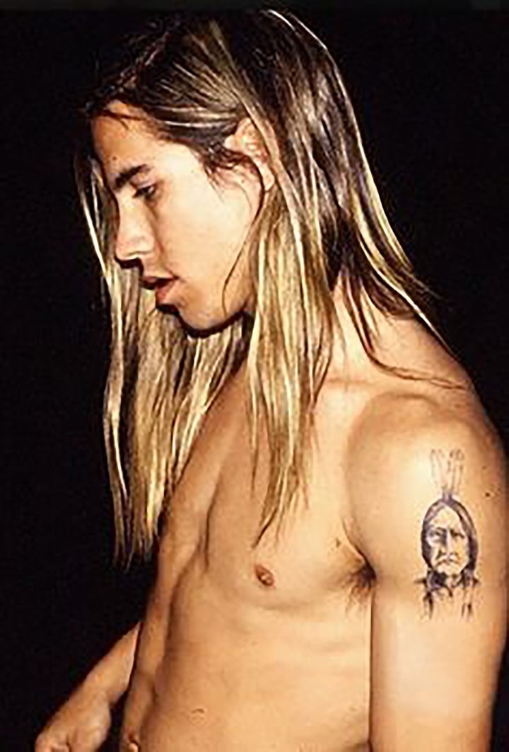 Anthony Kiedis Native American chief portrait tattoo on upper arm