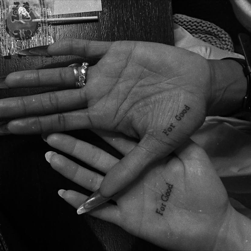 Ariana Grande For Good palm tattoo with Cynthia Erivo