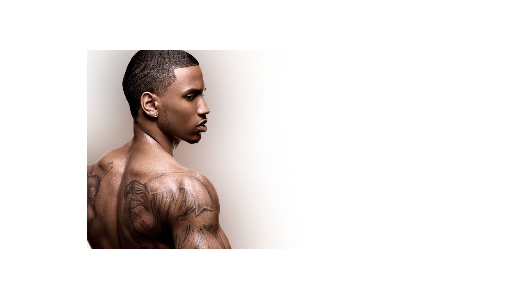 Trey Songz tattoos: Separate profile photograph showing the back and shoulder tattoo placement