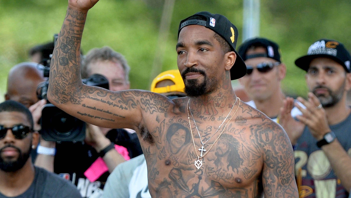 J.R. Smith tattoos: separate event photograph showing the neck, collar and upper-arm ink