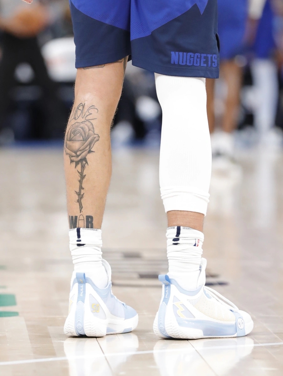 Aaron Gordon LOVE WAR rose tattoo on his calf
