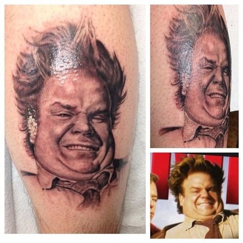 Chris Farley as Tommy Callahan from Tommy Boy in a fan tattoo