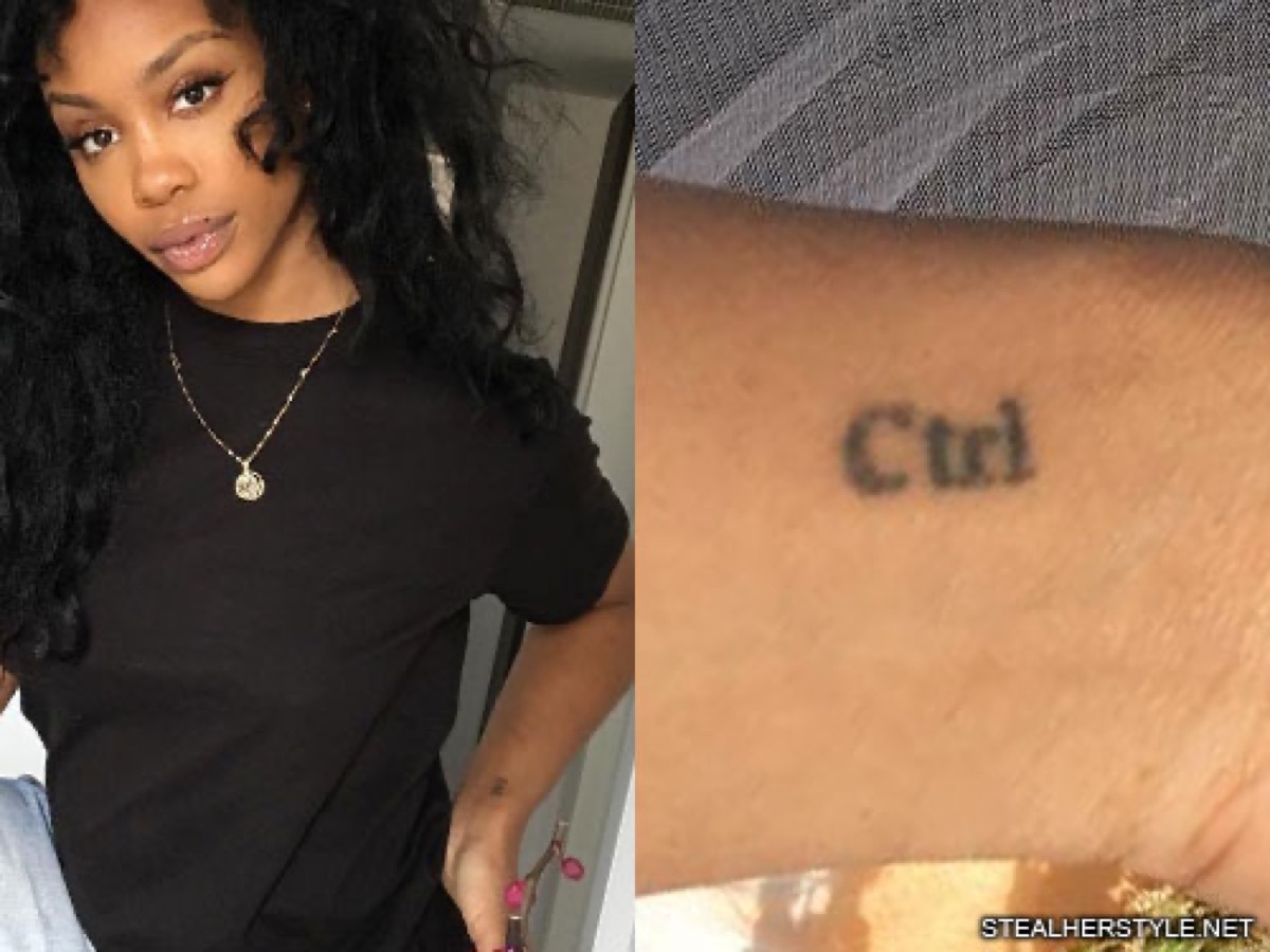 SZA tattoos: clear close-up of SZA’s Ctrl forearm lettering
