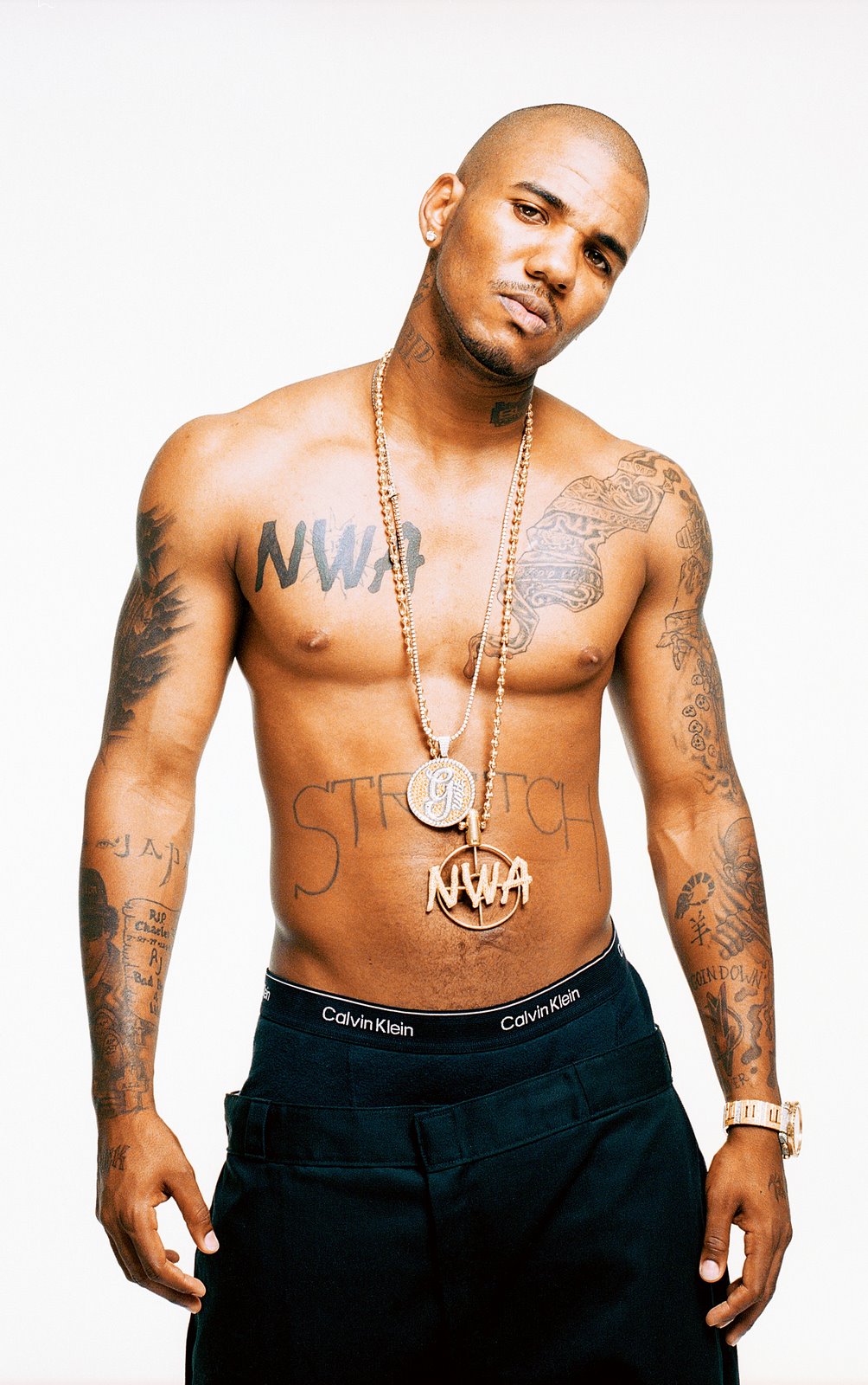 The Game Compton and The Chronic stomach tattoos