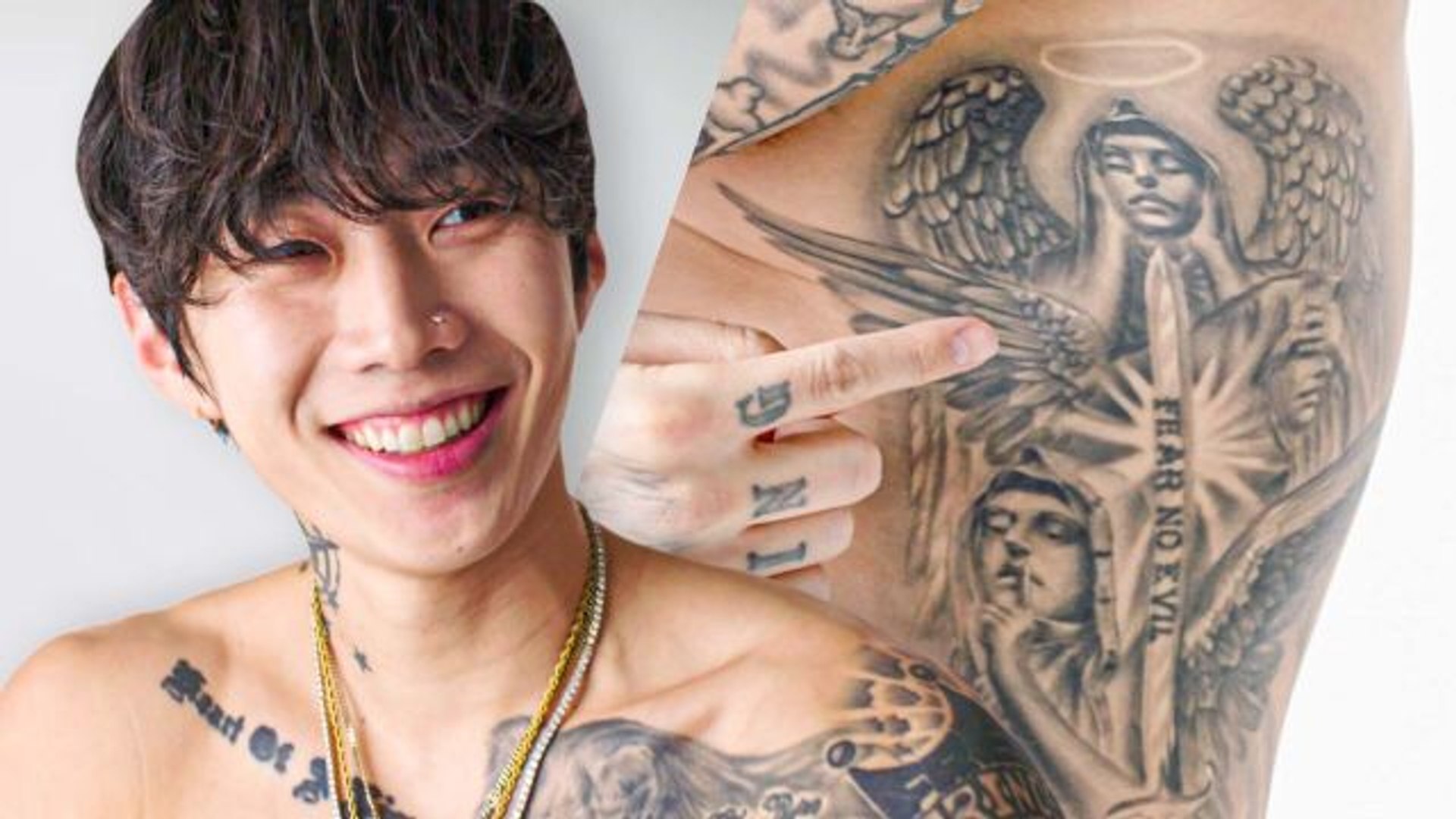 Jay Park tattoos: angel and rib tattoos shown in Jay Park tattoo tour