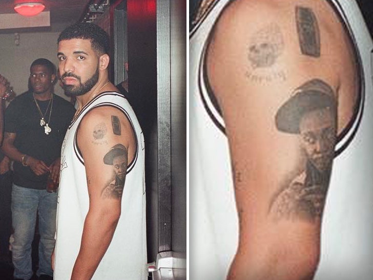 Drake’s portrait of Lil Wayne tattooed on his left tricep