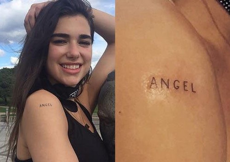 Dua Lipa’s Angel tattoo on her shoulder