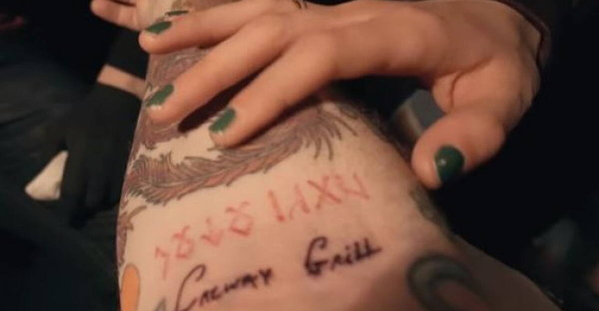 Ed Sheeran showing the Galway Grill tattoo