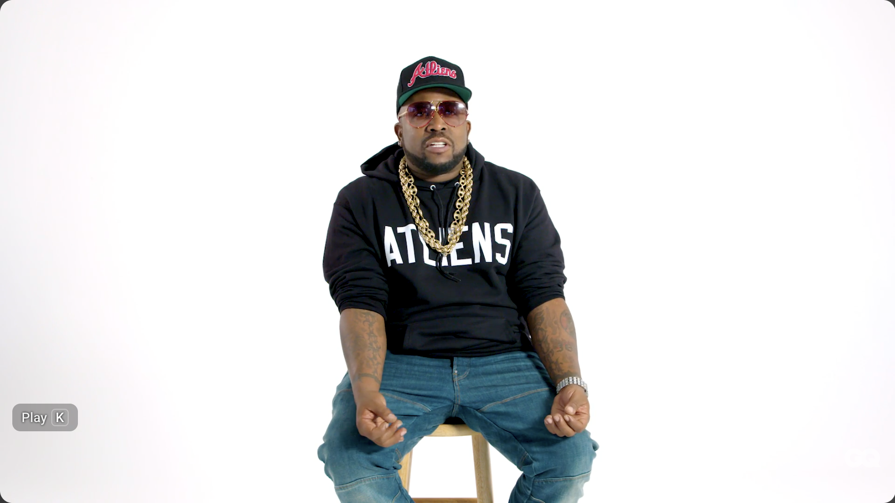 Big Boi forearm tattoo close-up during a GQ tattoo tour