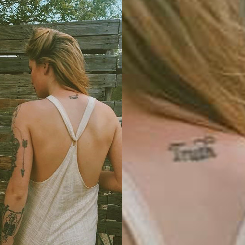 Ireland Baldwin Truth neck tattoo