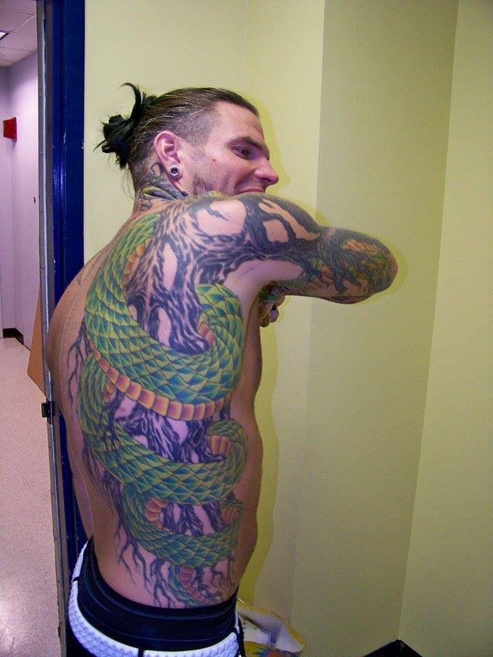 Jeff Hardy snake and roots side tattoo