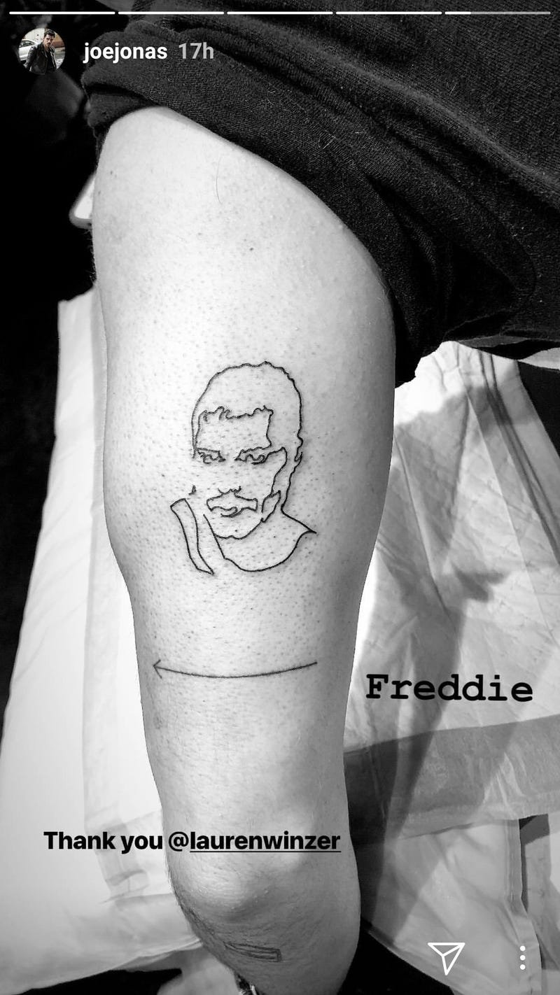 Joe Jonas's Freddie Mercury line-art tattoo