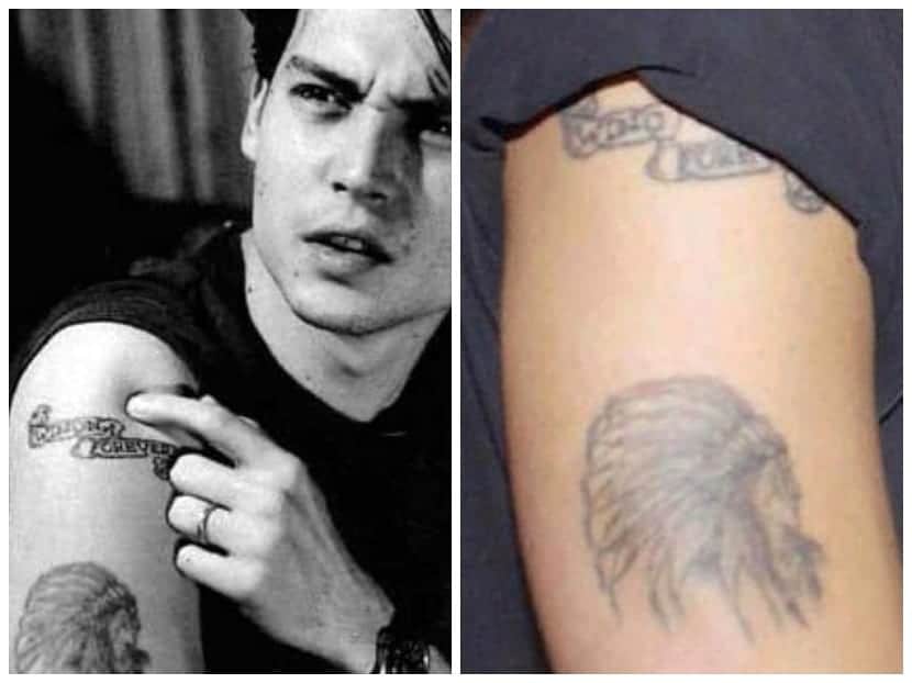 Johnny Depp Betty Sue and Cherokee arm tattoos