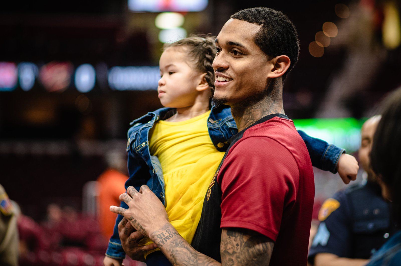 Jordan Clarkson showing the sleeve and initials tattoo area