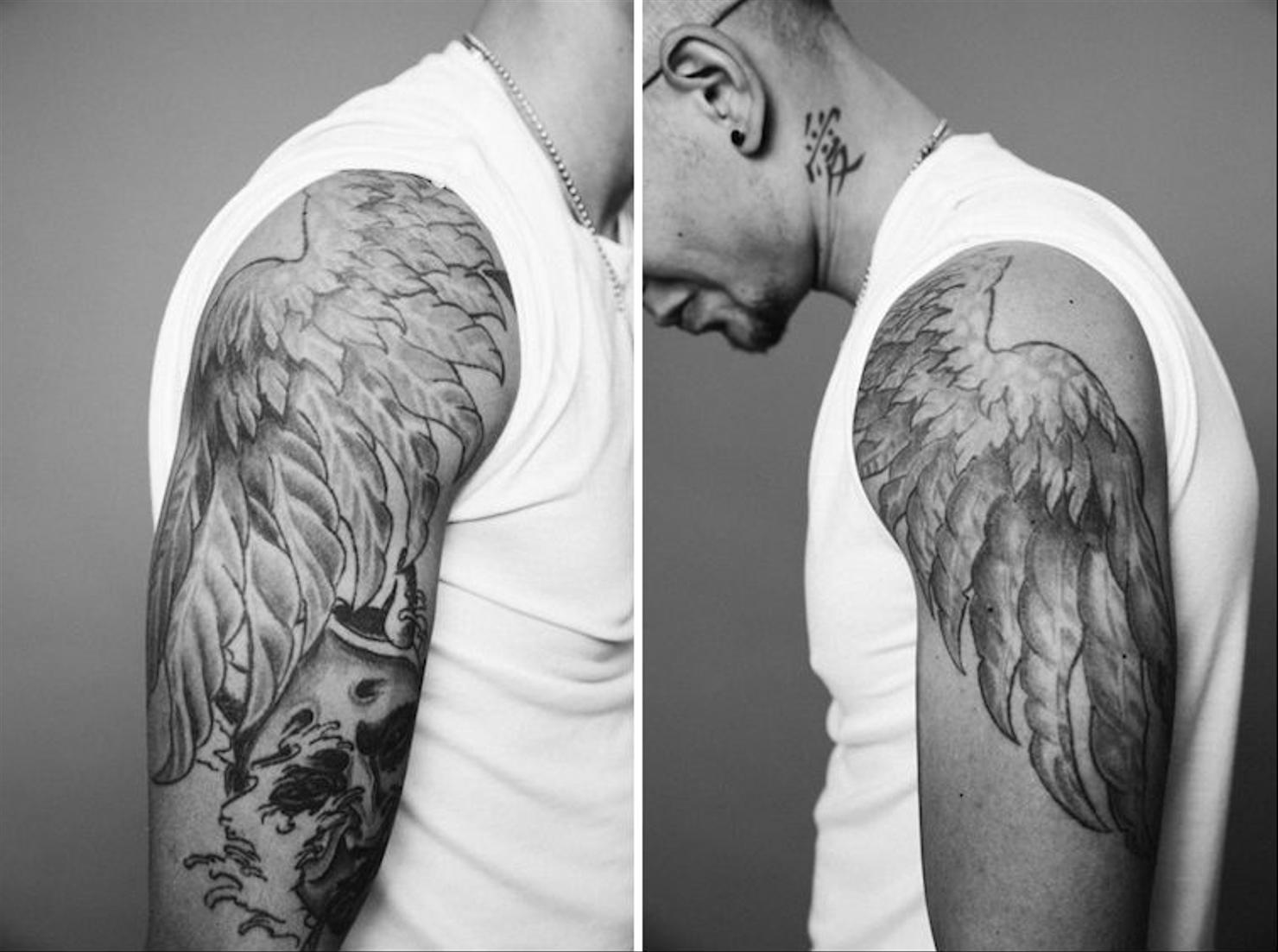 Kane Brown angel wings shoulder tattoos
