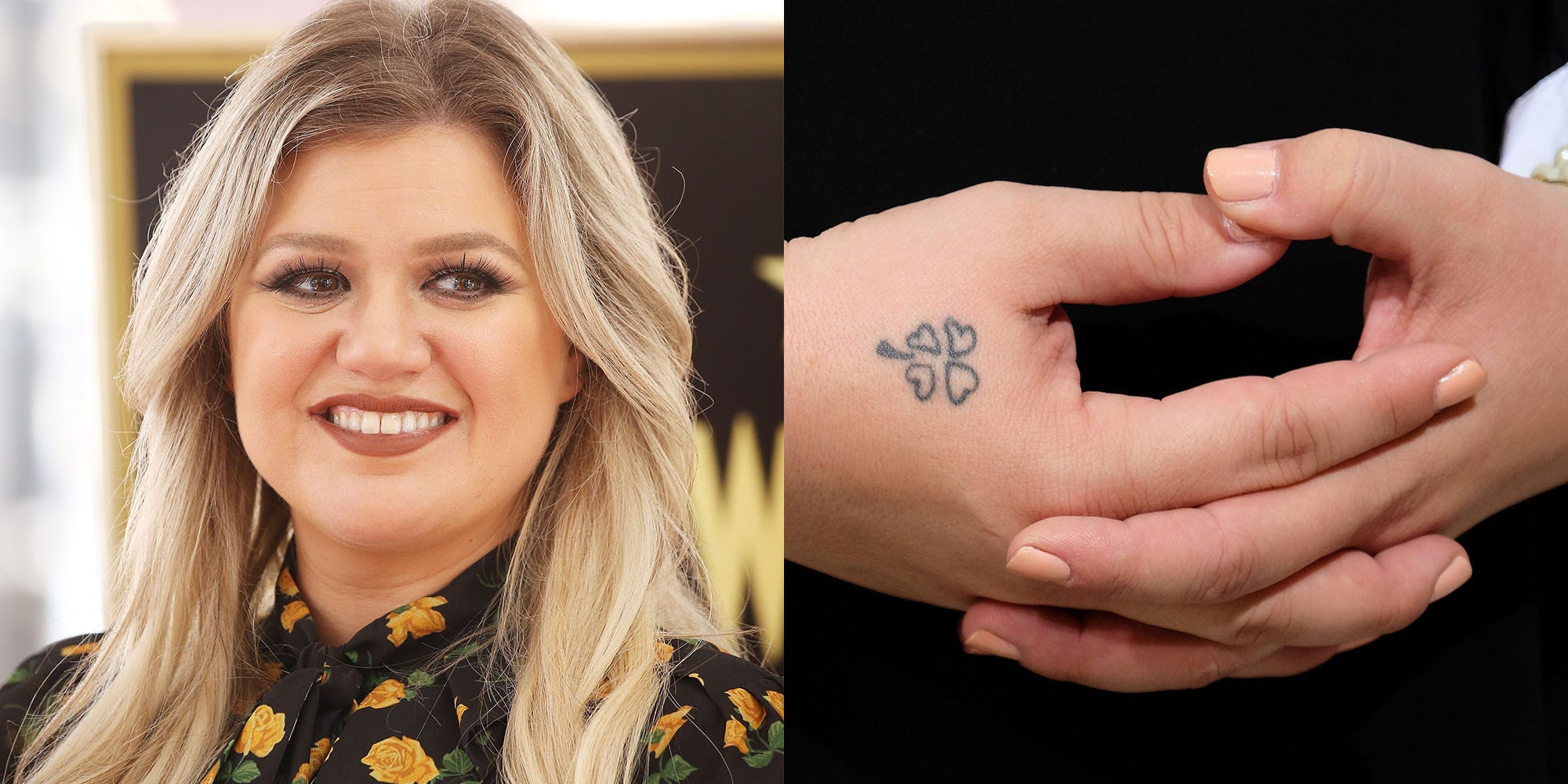 Kelly Clarkson four leaf clover heart hand tattoo