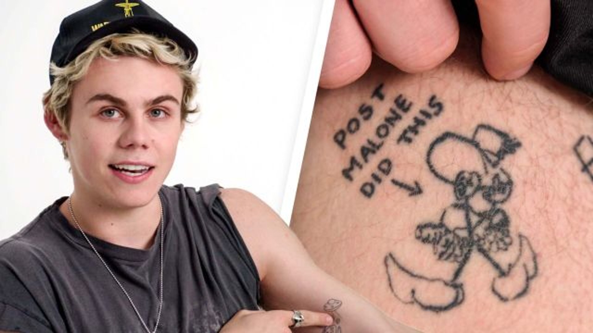 The Kid LAROI showing the Post Malone cowboy tattoo