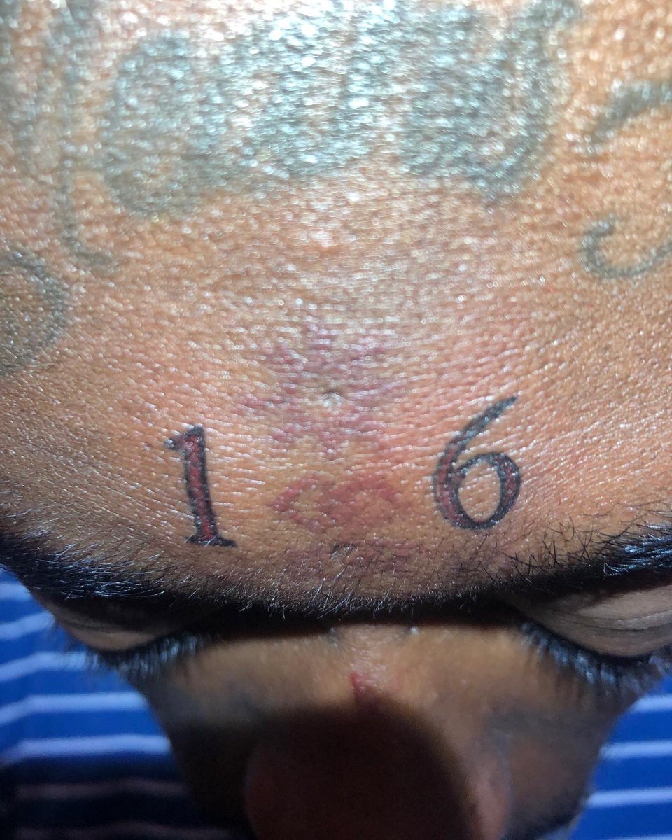 Lil Uzi Vert number sixteen forehead ink
