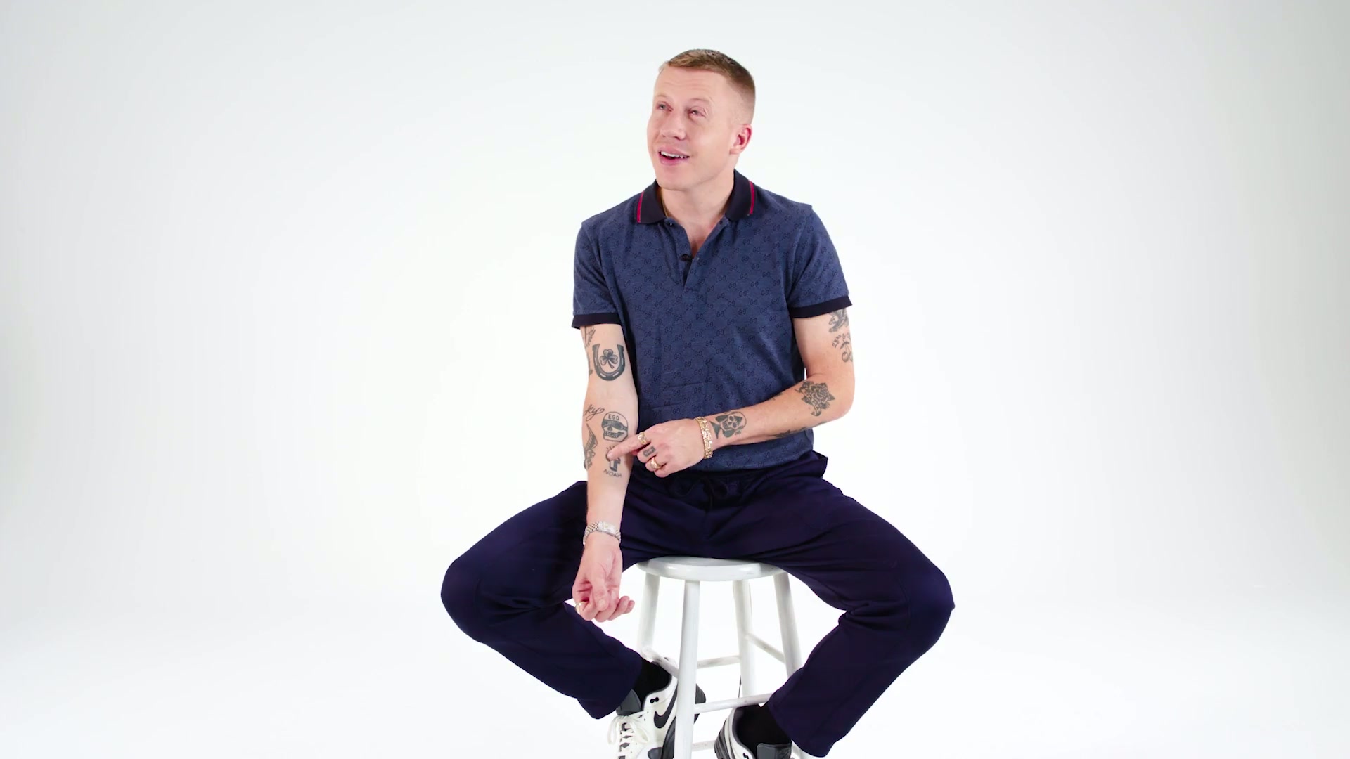 Macklemore Noah memorial and EGO skull tattoos