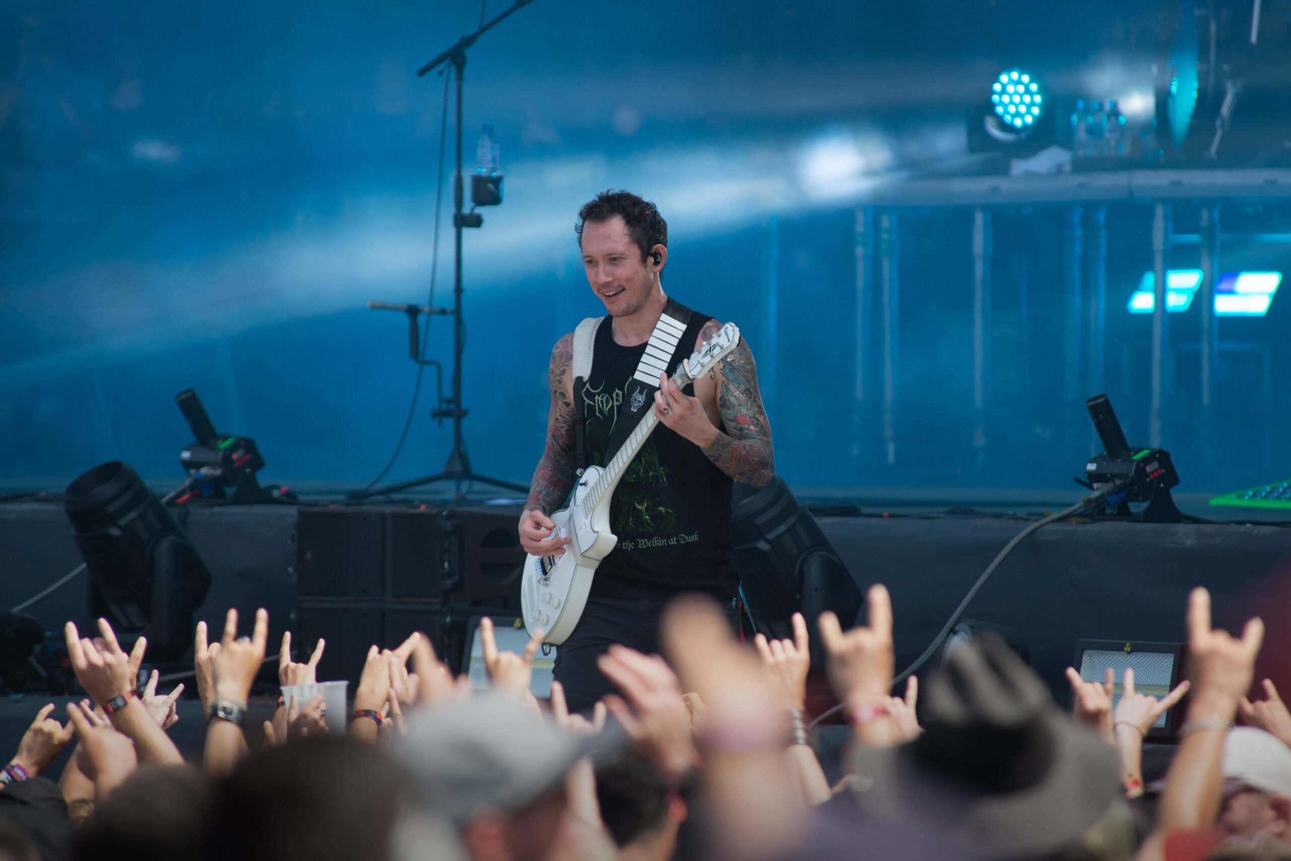 Matt Heafy hand and arm tattoos at Hellfest