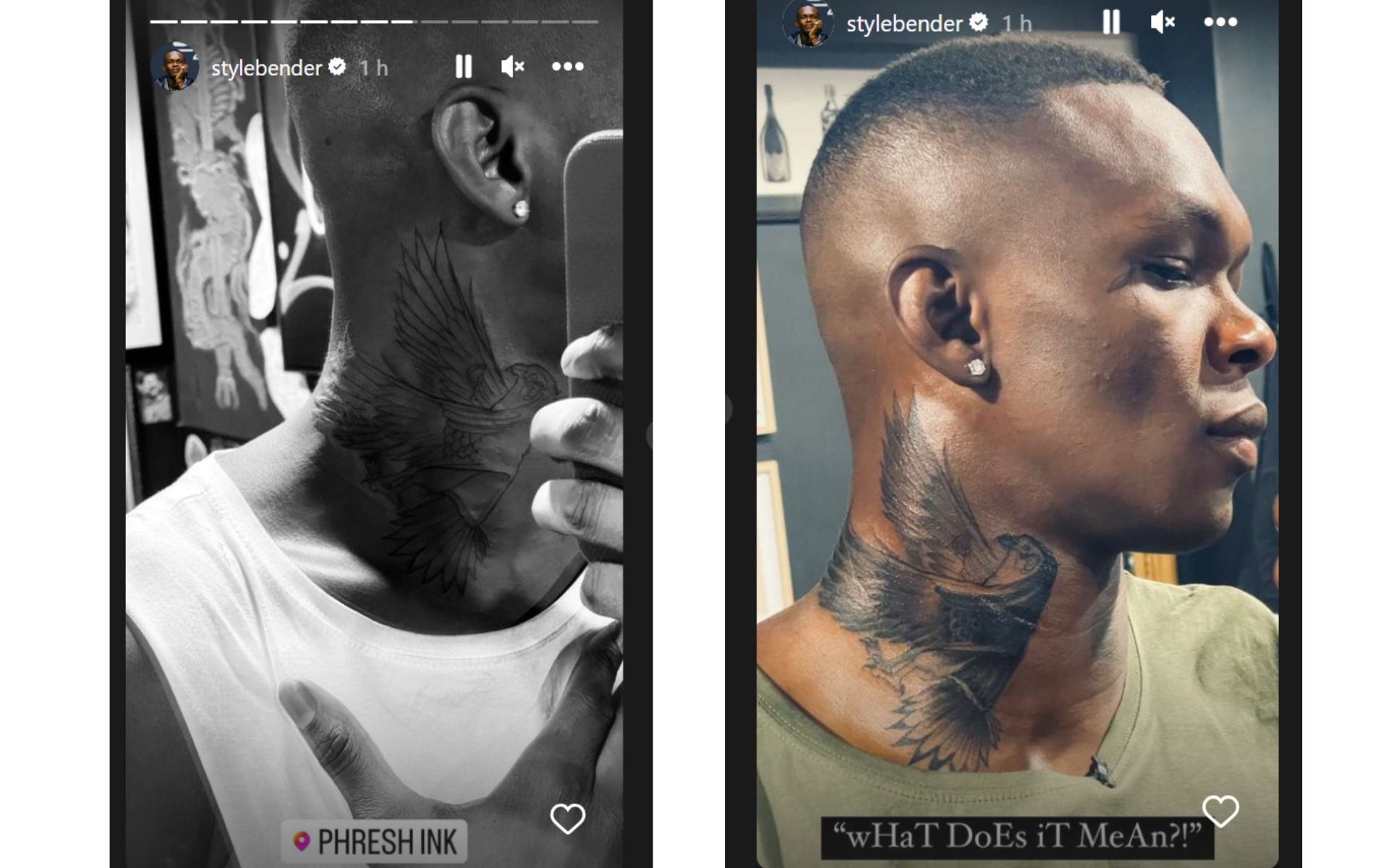 Israel Adesanya tattoos: public reveal image clearly showing the eagle on the side of the neck