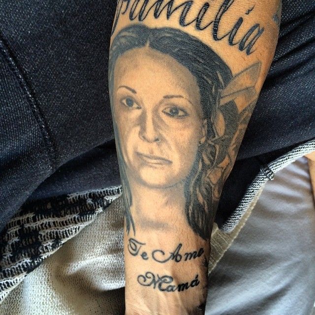 Nicky Jam mother portrait forearm tattoo