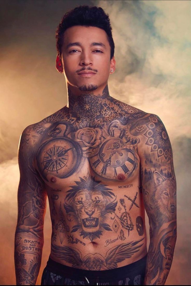 Nyjah Huston full torso lion and chest tattoos