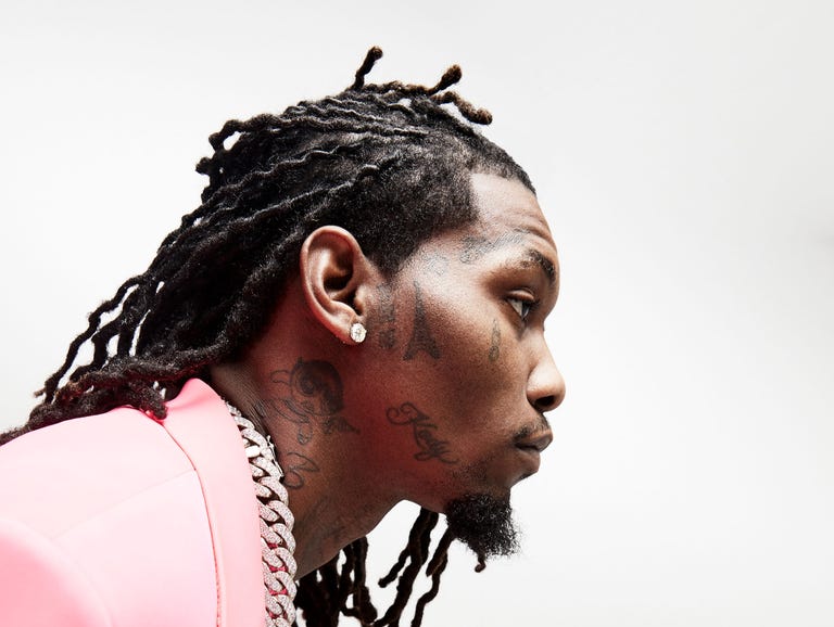 Offset’s face tattoos in a distinct side-profile photograph.