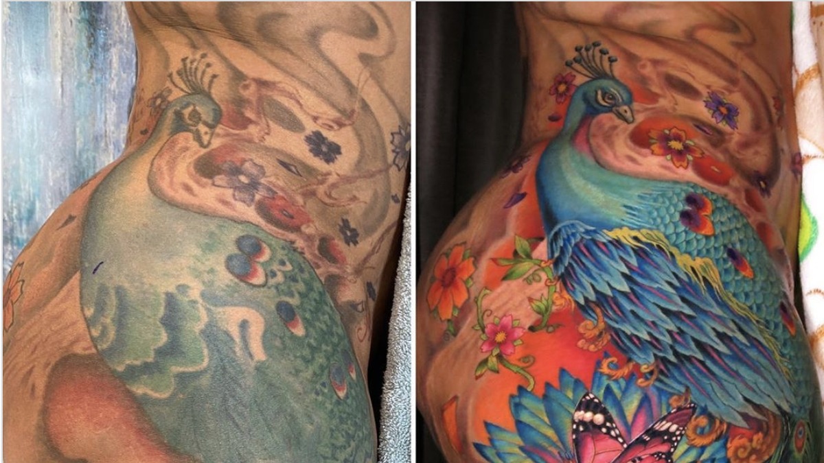 Cardi B tattoos: Cardi B peacock tattoo refresh