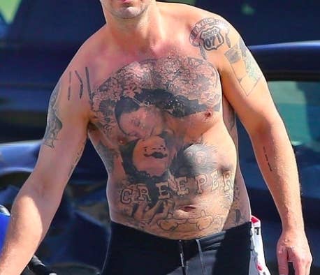 Shia LaBeouf’s tattooed torso and Creeper chest piece