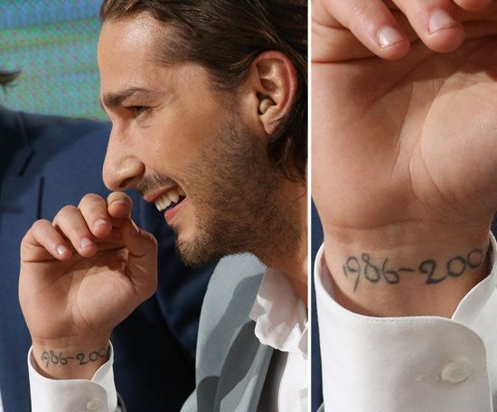 Shia LaBeouf 1986 to 2004 wrist date tattoo