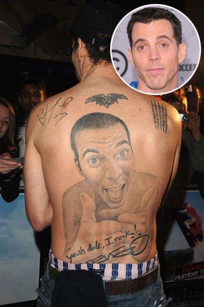 Steve-O back tattoo with yeah dude I rock lettering
