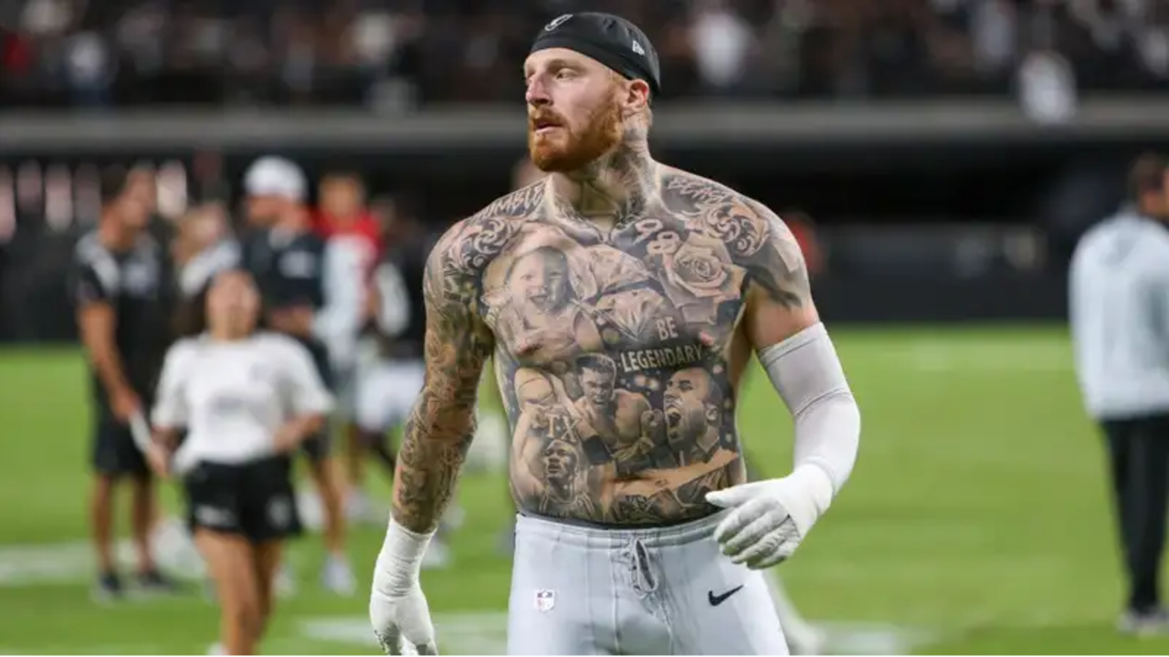 Maxx Crosby tattoos: great-grandmother forearm portrait