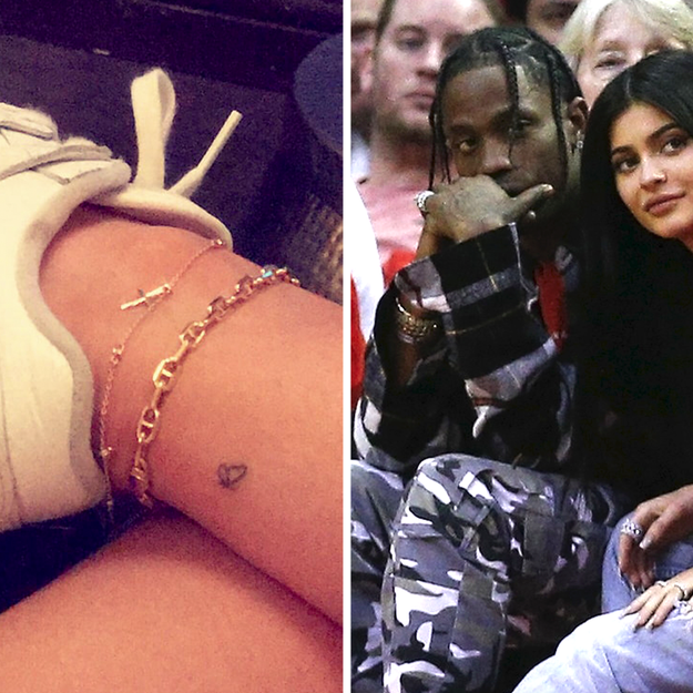Travis Scott matching butterfly ankle tattoo