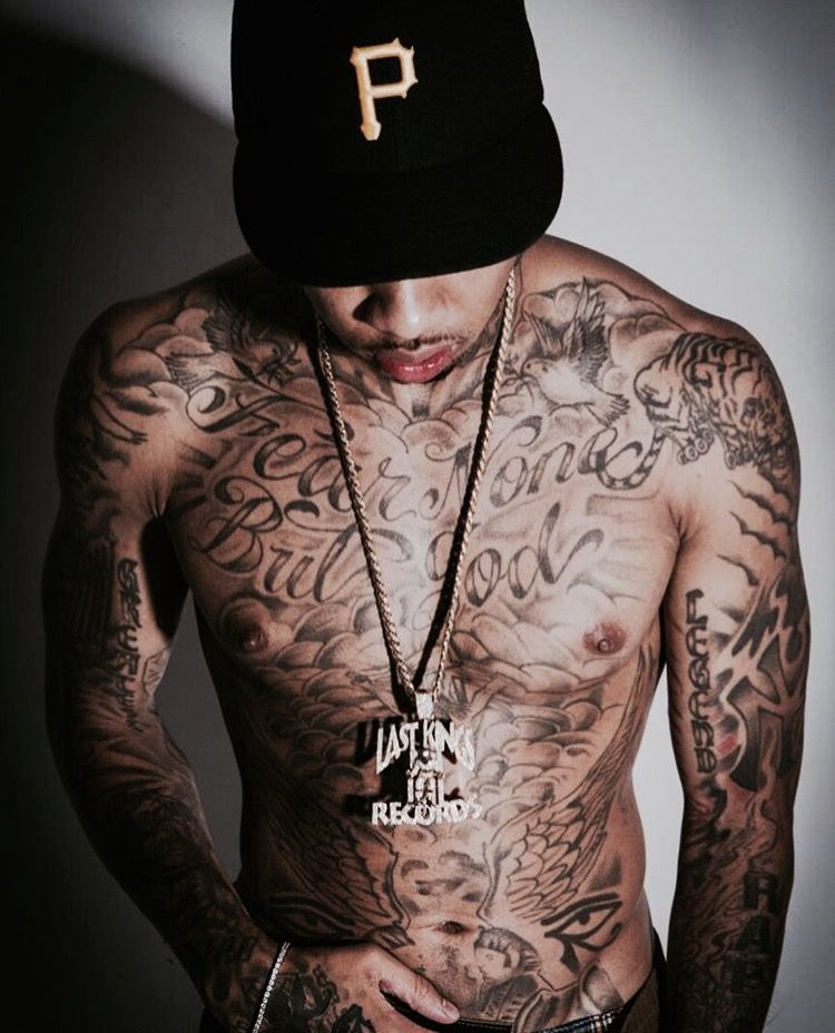 Tyga tiger shoulder and chest tattoo