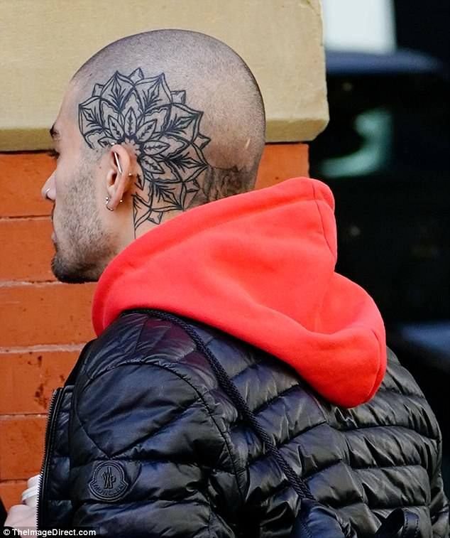 Zayn Malik mandala head tattoo on the side of his shaved head